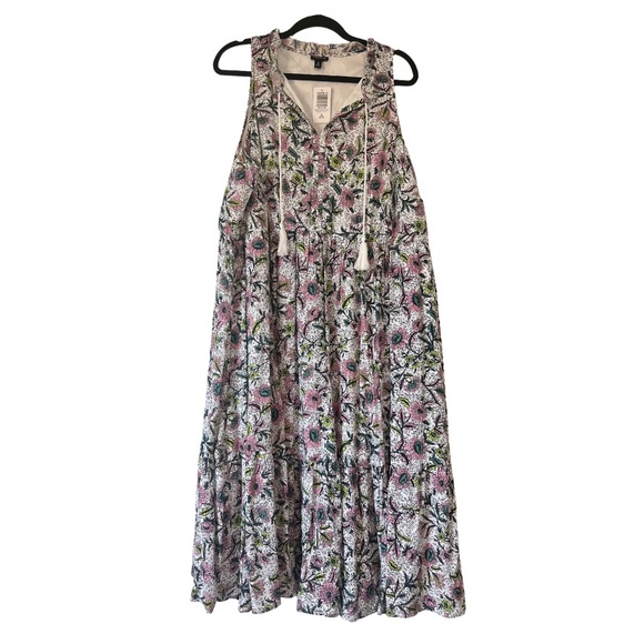 Midi Wash Gauze Chessie Linework Floral Tiered Dress - Picture 5 of 8